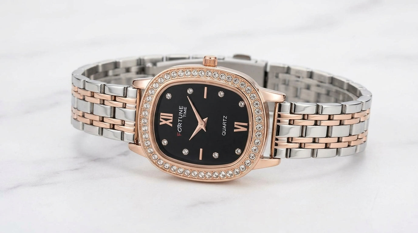 Women's Rose Gold Crystal Bracelet Watch