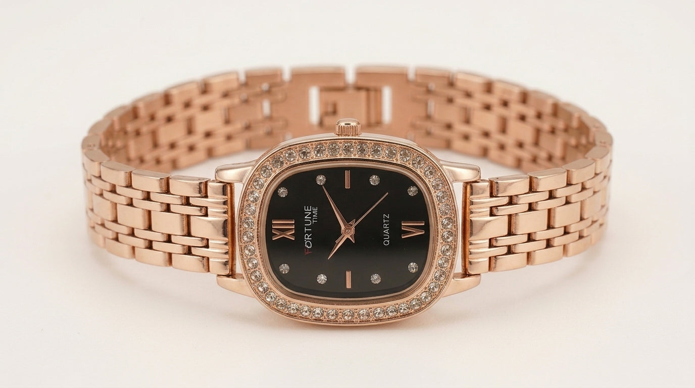 Women's Rose Gold Crystal Bracelet Watch